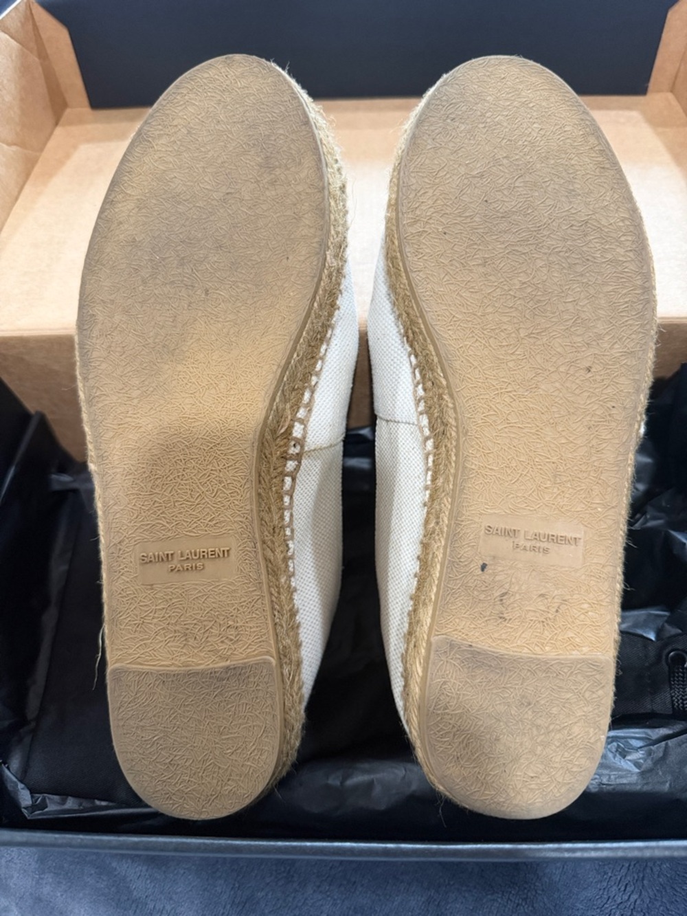 Yves Saint Laurent Cream Canvas Espadrille Flats with Black Trim - Picture 5 of 6